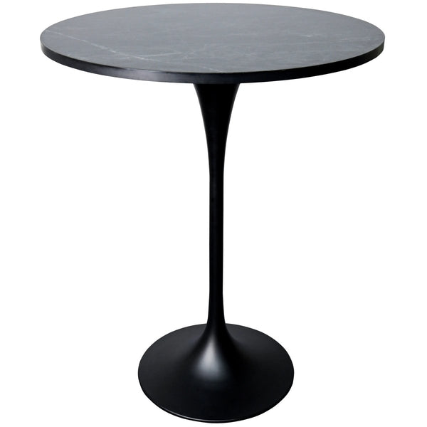 Leisure Mod Elland 5-Piece Bar-Height Dining Set With Round MDF Bar Table And Leather Bar Stools