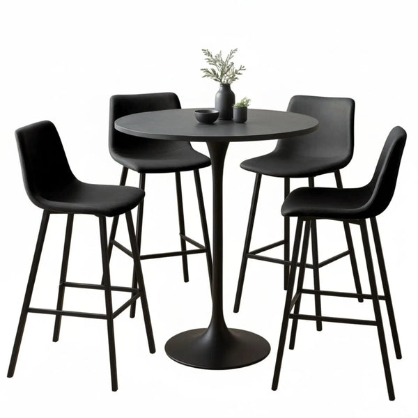 leisure mod Elland 5-Piece Bar-Height Dining Set with Round MDF Bar Table and Leather Bar Stools