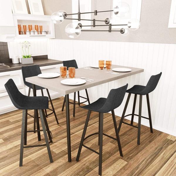 Leisure Mod Elland Modern Upholstered Leather Bar Stool With Black/White Iron Legs & Footrest