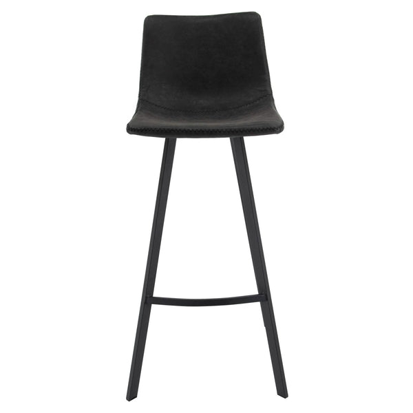Leisure Mod Elland Modern Upholstered Leather Bar Stool With Black/White Iron Legs & Footrest
