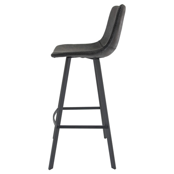 Leisure Mod Elland Modern Upholstered Leather Bar Stool With Black/White Iron Legs & Footrest