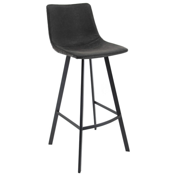 leisure mod Elland Modern Upholstered Leather Bar Stool With Black/White Iron Legs & Footrest