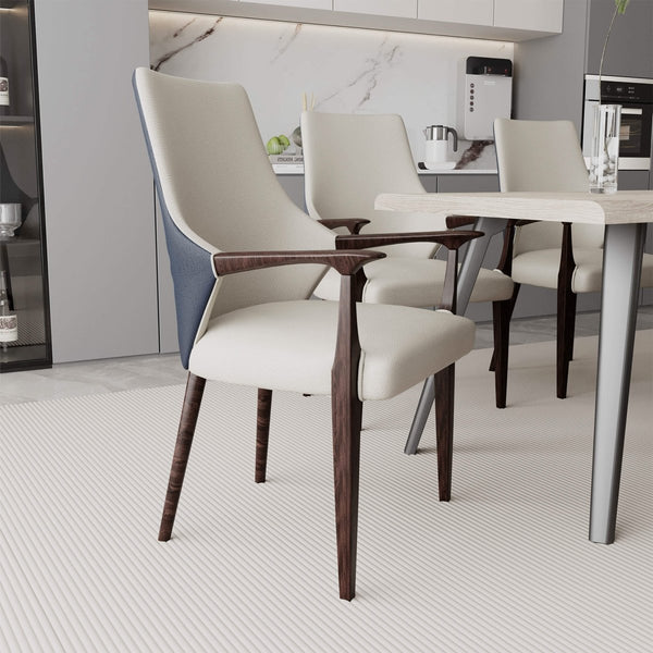 Leisure Mod Elm Collection Modern Wooden Dining Arm Chair Upholstered Seat In Lather With Ash Wood Base