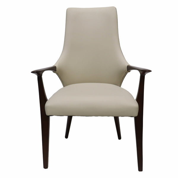 Leisure Mod Elm Collection Modern Wooden Dining Arm Chair Upholstered Seat In Lather With Ash Wood Base