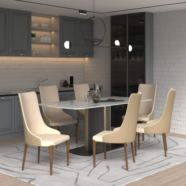 Leisure Mod Elm Dining Chair With A Leather/Velvet Seat And A Two-Tone Color Design Backrest In Ash Wood