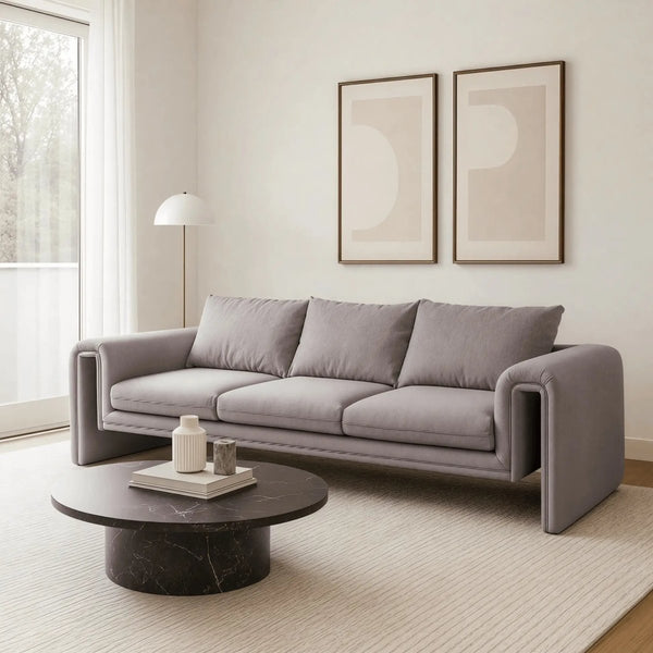 Leisure Mod Ely Three-Seater Sofa Upholstered In Linen With Iron Frame And Removable Cushions