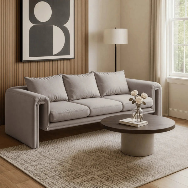 Leisure Mod Ely Three-Seater Sofa Upholstered In Linen With Iron Frame And Removable Cushions