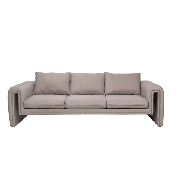 Leisure Mod Ely Three-Seater Sofa Upholstered In Linen With Iron Frame And Removable Cushions