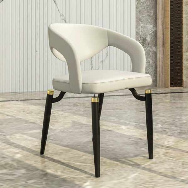 Leisure Mod Entice Dining Chairs Upholstered Leather Seat And Curved Back In Black Iron Legs