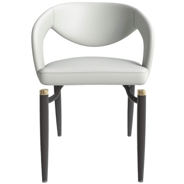 Leisure Mod Entice Dining Chairs Upholstered Leather Seat And Curved Back In Black Iron Legs