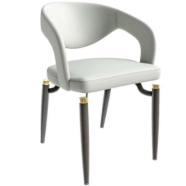 leisure mod Entice Dining Chairs Upholstered Leather Seat and Curved Back in Black Iron Legs
