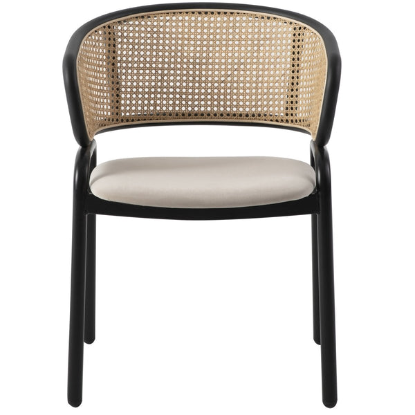 Leisure Mod Ervilla Velvet Dining Armchair With Steel Legs And Wicker Back