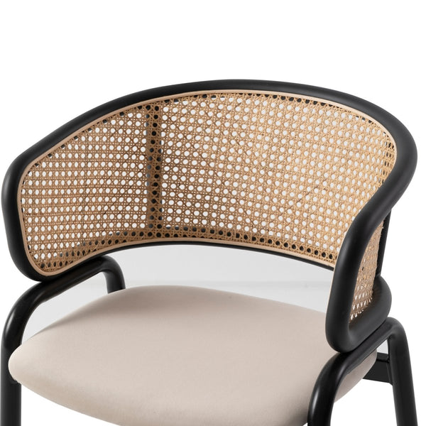 Leisure Mod Ervilla Velvet Dining Armchair With Steel Legs And Wicker Back