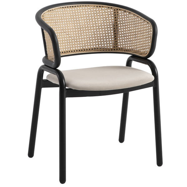 leisure mod Ervilla Velvet Dining Armchair with Steel Legs and Wicker Back
