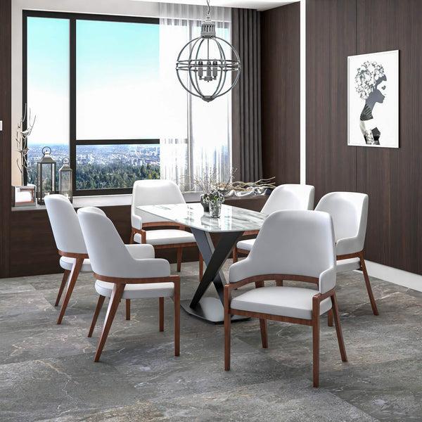 Leisure Mod Ethora Dining Chair Upholstered In Leather With Curved Open Back Design And Rubberwood Frame