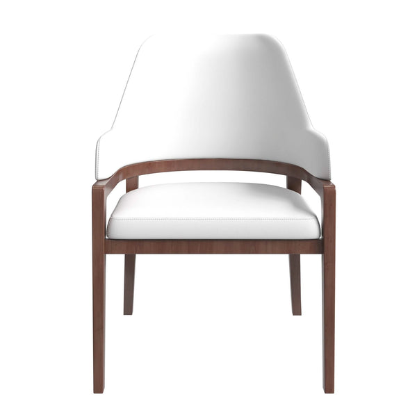 Leisure Mod Ethora Dining Chair Upholstered In Leather With Curved Open Back Design And Rubberwood Frame