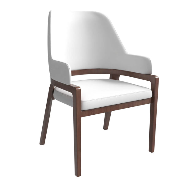 leisure mod Ethora Dining Chair Upholstered in Leather with Curved Open Back Design and Rubberwood Frame