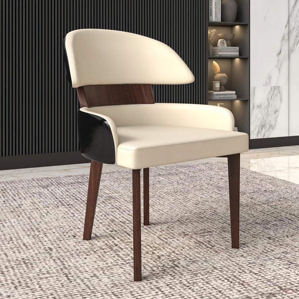 Leisure Mod Ethos Leather Dining Chairs With Curved Open Back In Rubberwood