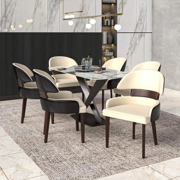 Leisure Mod Ethos Leather Dining Chairs With Curved Open Back In Rubberwood