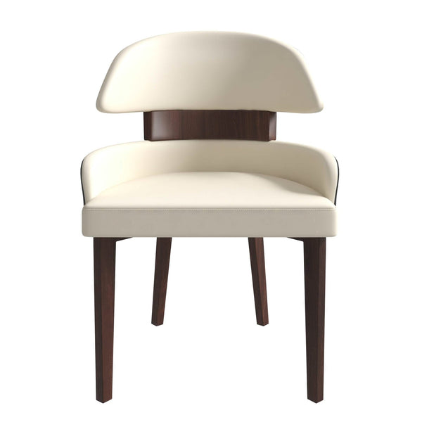 Leisure Mod Ethos Leather Dining Chairs With Curved Open Back In Rubberwood