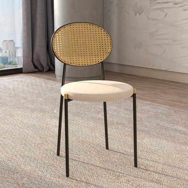 Leisure Mod Euston Modern Upholstered Dining Chair With Round Wicker/Velvet Back Style