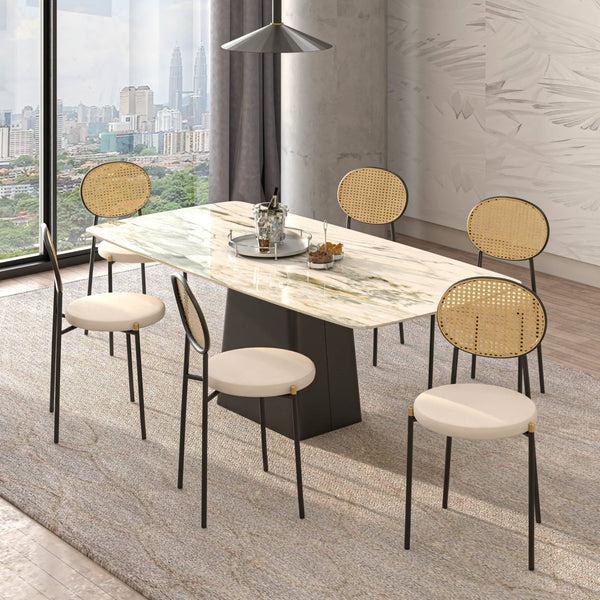 Leisure Mod Euston Modern Upholstered Dining Chair With Round Wicker/Velvet Back Style