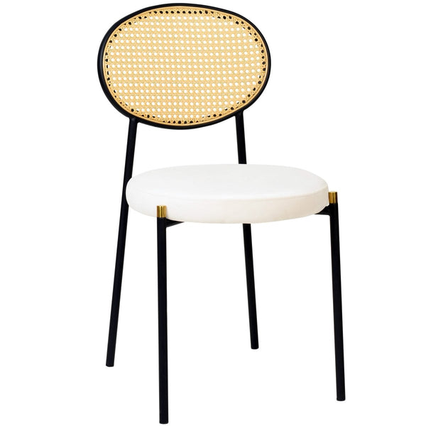 leisure mod Euston Modern Upholstered Dining Chair with Round Wicker/Velvet Back Style