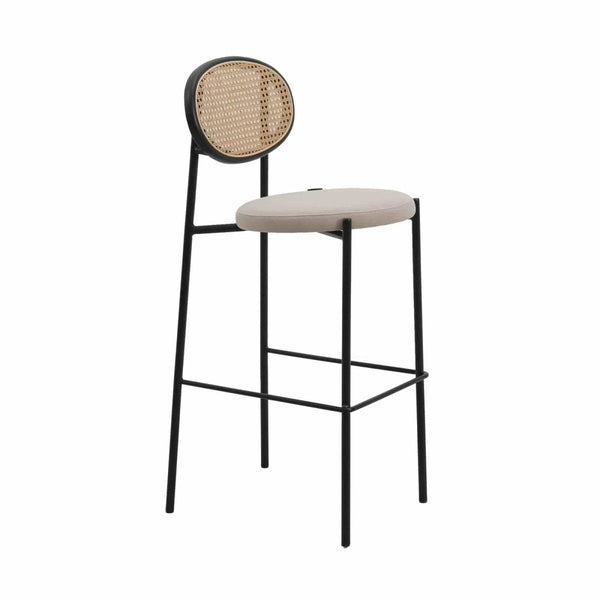leisure mod Euston Wicker Bar Stool with Black Powder Coated Steel Frame and Footrest