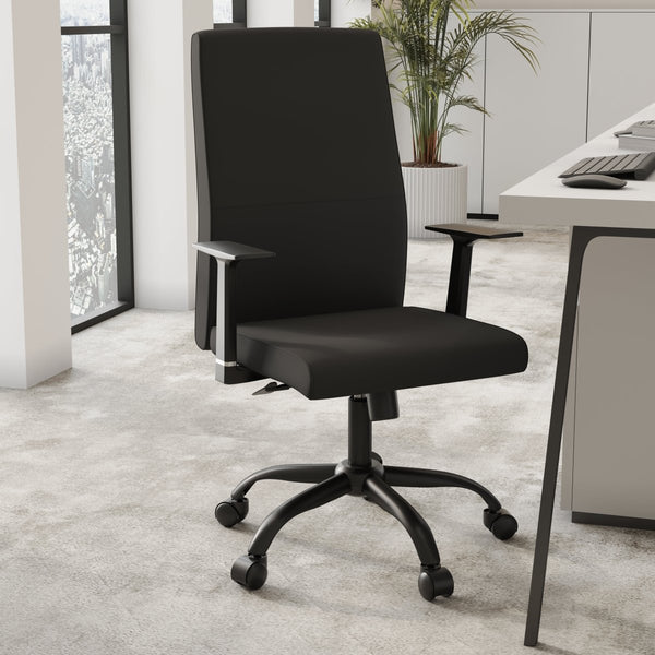 Leisure Mod Evander Leather Office Chair In Aluminum With Adjustable Height And Swivel