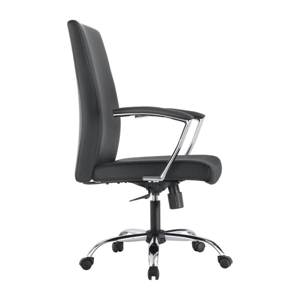 Leisure Mod Evander Modern Swivel Office Chair In Leather With Adjustable Height And Silver Frame