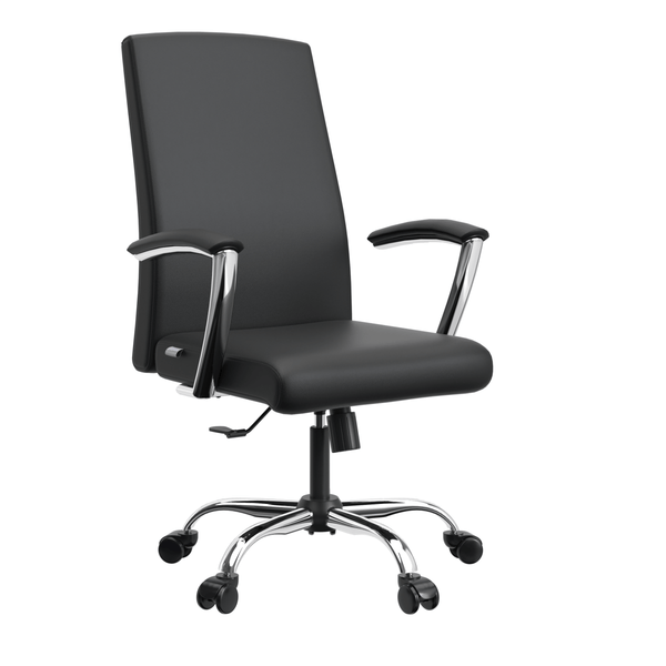 leisure mod Evander Modern Swivel Office Chair in Leather with Adjustable Height and Silver Frame leisure mod Evander Modern Swivel Office Chair in Leather with Adjustable Height and Silver Frame