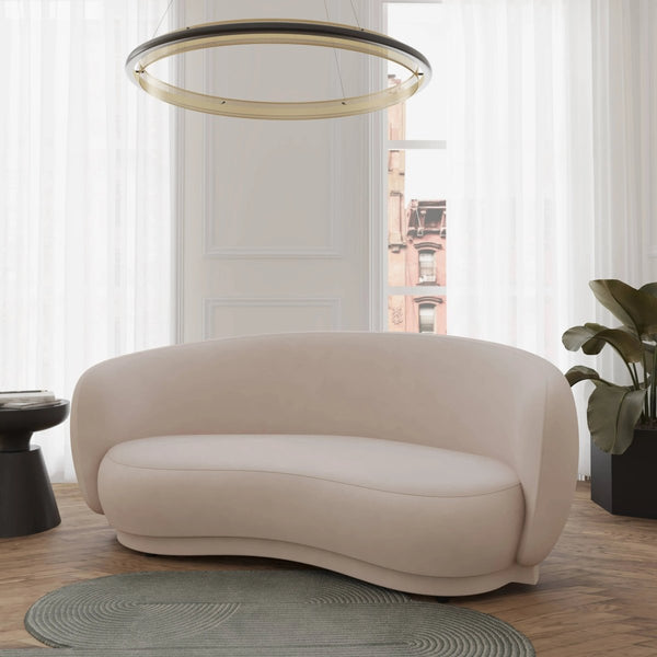 Leisure Mod Faze 3-Seater Velvet Sofa With Curved Backrest And Pine Wood Base