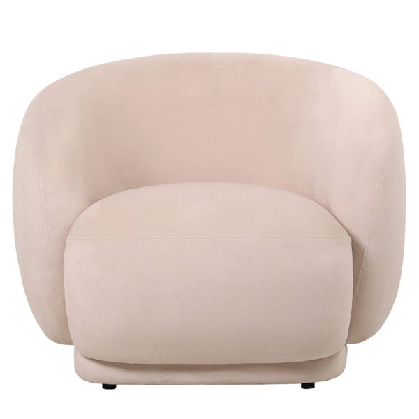 Leisure Mod Faze Modern Barrel Accent Chair In Velvet With Wooden Base