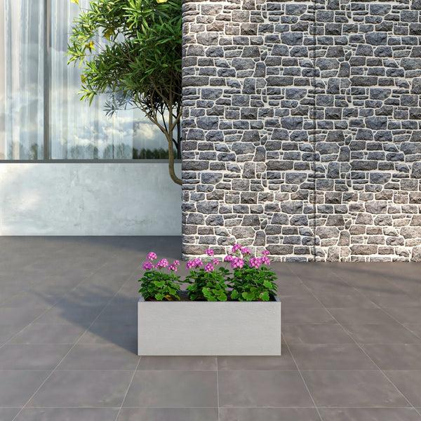 Leisure Mod Flora Modern Rectangular Planter Pot In Fiberstone And Clay Weather Resistant Design In Grey