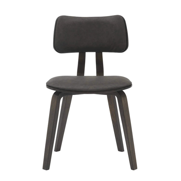 Leisure Mod Fynix 5-Piece Dining Set With Round Wooden Table In Walnut And 4 Leather Dining Chairs