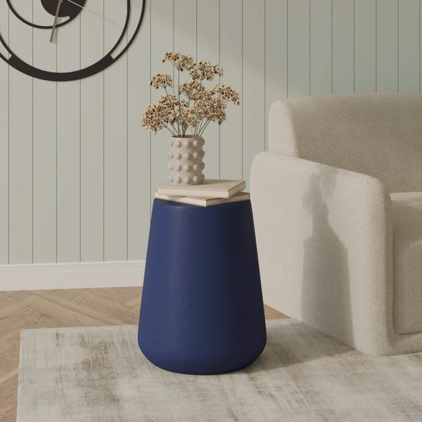 Leisure Mod Glint 14" Wide Fiberstone Side Table In Tapered Base Design