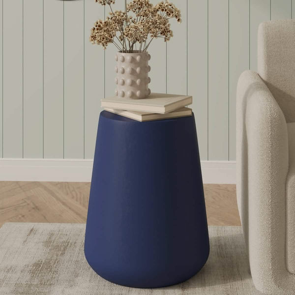 Leisure Mod Glint 14" Wide Fiberstone Side Table In Tapered Base Design