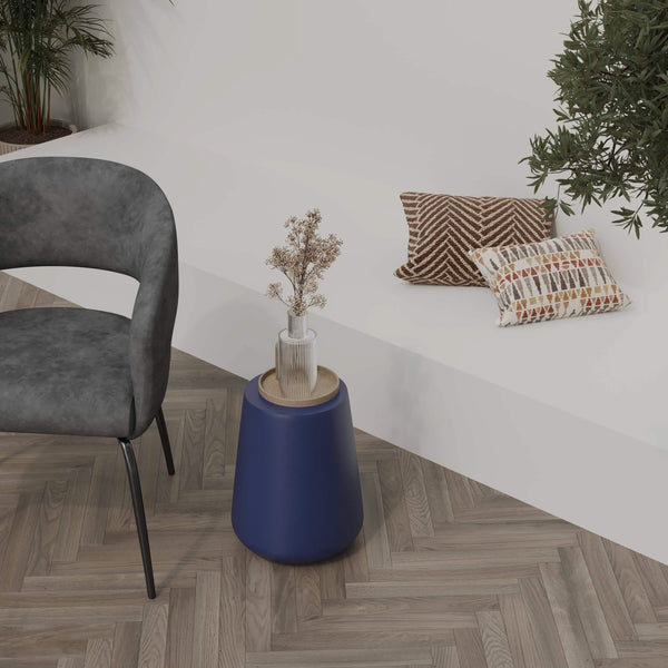 Leisure Mod Glint 14" Wide Fiberstone Side Table In Tapered Base Design