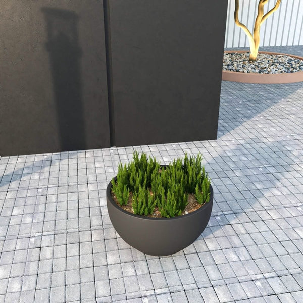 Leisure Mod Grove Modern Fiberstone Round Planter Weather Resistant Design Plant Pot