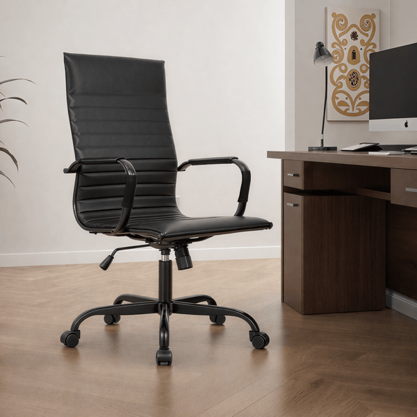 Leisure Mod Harris Leather High-Back Adjustable Office Conference Chair With Armrests