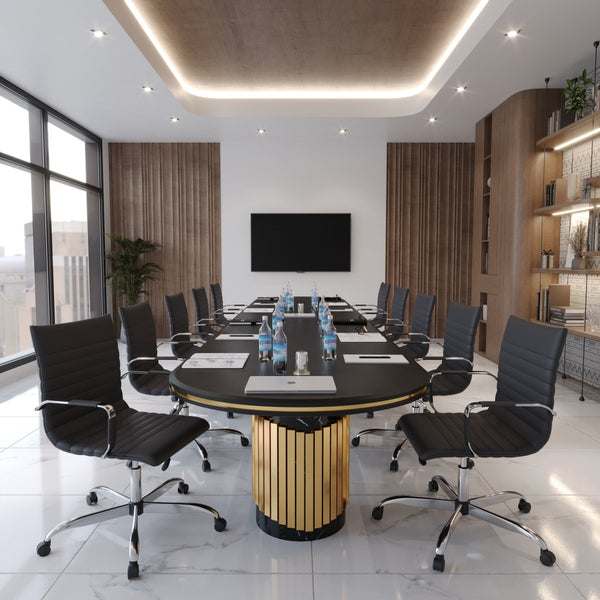 Leisure Mod Harris Mid-Back Leather Adjustable Office Conference Chair With Armrests