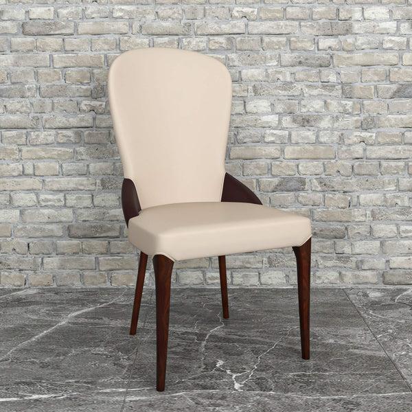 Leisure Mod Havana Leather Dining Chair With A Two-Tone Color Design And Rubberwood Legs