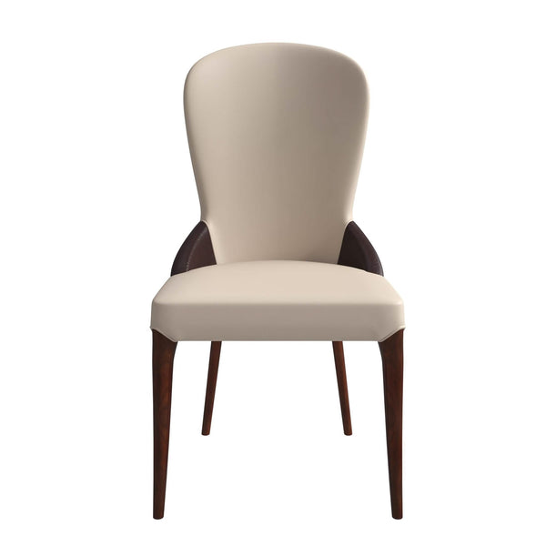 Leisure Mod Havana Leather Dining Chair With A Two-Tone Color Design And Rubberwood Legs