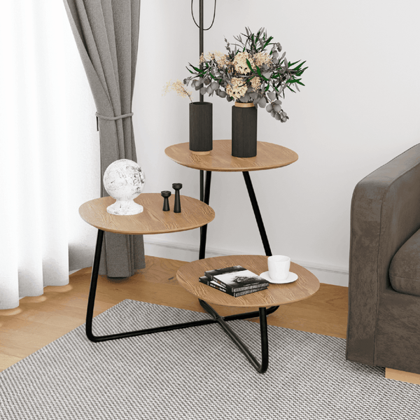 Leisure Mod Hazelton Multi-Top End Tables With Manufactured Wood Top And Powder Coated Steel Frame