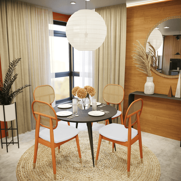 Leisure Mod Holbeck Wicker Dining Chair With Upholstered Leather Seat And Beech Wood Legs