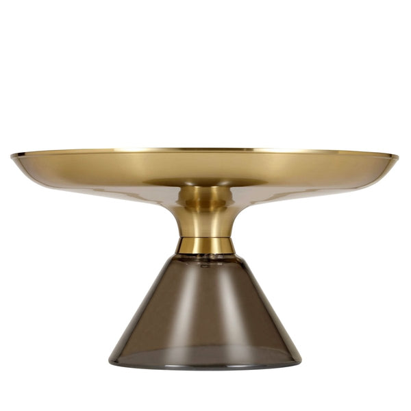 Leisure Mod Hyalus 30-Inch Round Glass Coffee Table With Golden Iron Rim Frame And Glass Base