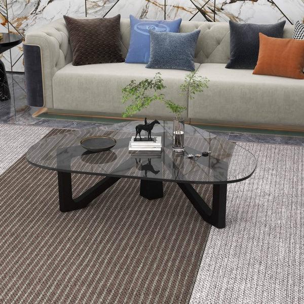 Leisure Mod Imperial Triangular Coffee Table With A Glass Tabletop And Wood Base