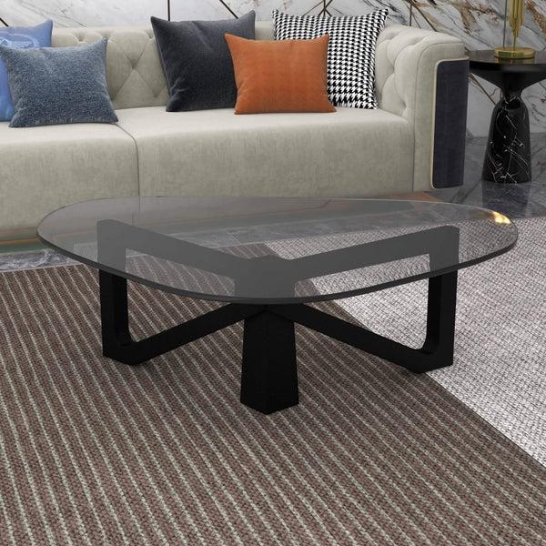 Leisure Mod Imperial Triangular Coffee Table With A Glass Tabletop And Wood Base