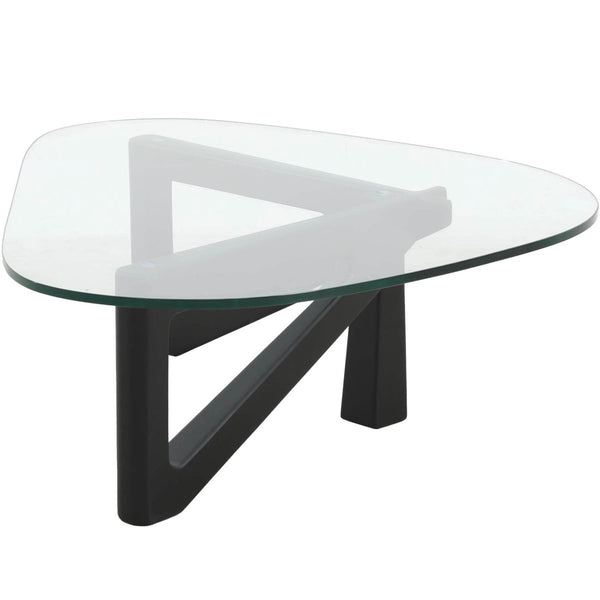 Leisure Mod Imperial Triangular Coffee Table With A Glass Tabletop And Wood Base