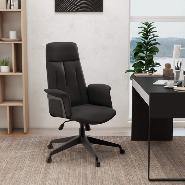 Leisure Mod Inifini High-Back Leather Ergonomic Office Chair With Lumbar Support Adjustable Hight And Swivel